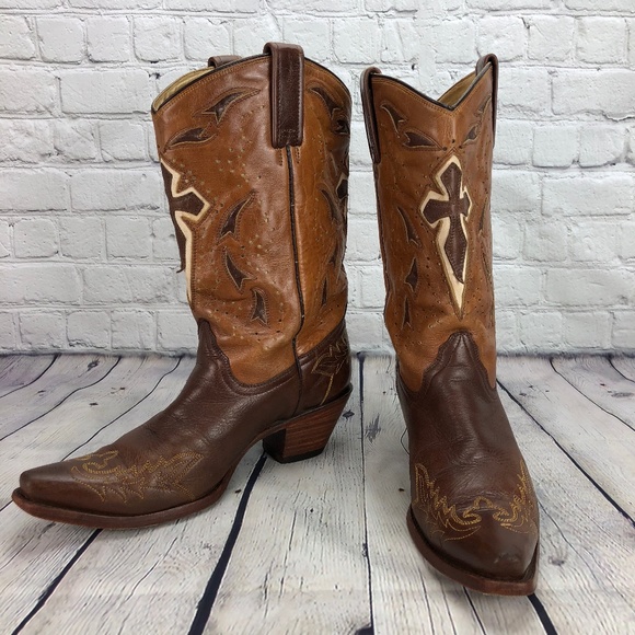 Corral Shoes - Corral Two Tone Brown Inlay Cross Cowboy Boots